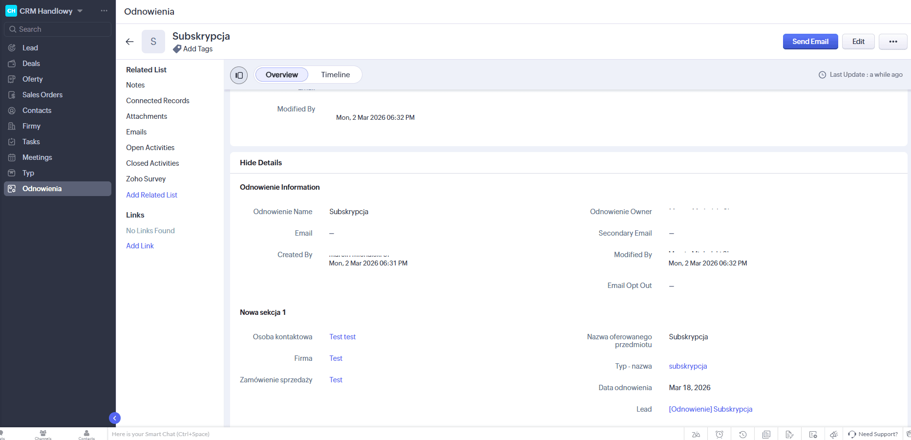 sales order zoho crm wdrożenie