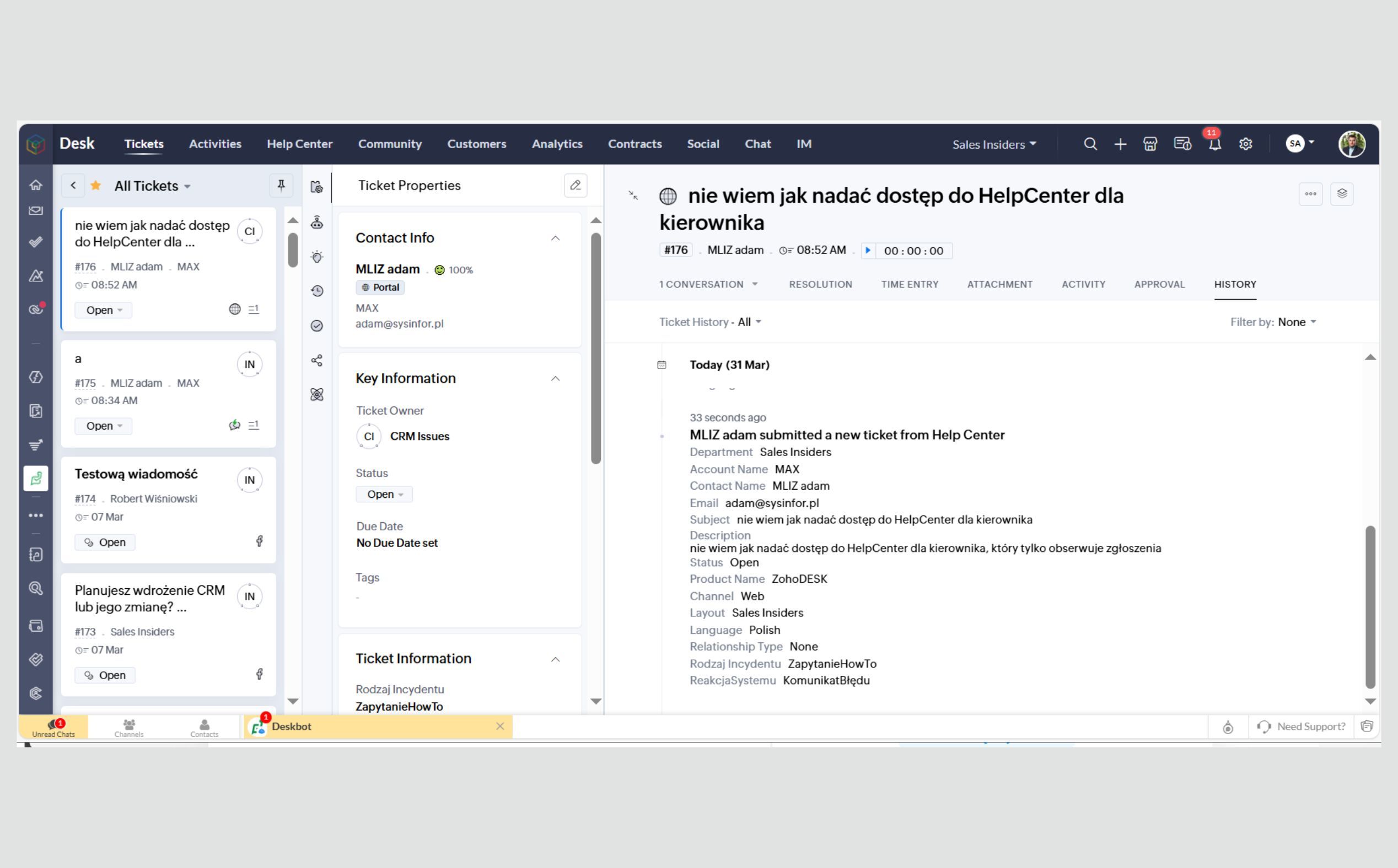 Zoho desk pomoc dla klienta
